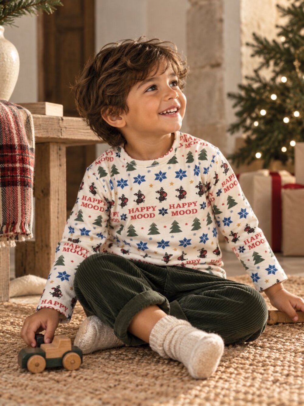 Zara Boys Christmas Fair Isle Reindeer Happy Mood Long Sleeve Top 3-4T